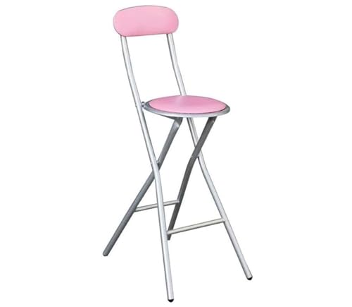 PREMZO Breakfast Bar Stool Chair Soft Padded Round Seat High Chair Foldable Compact Space Saving Lightweight Free Standing Indoor Outdoor Graden Home Office Party Use (Pink)