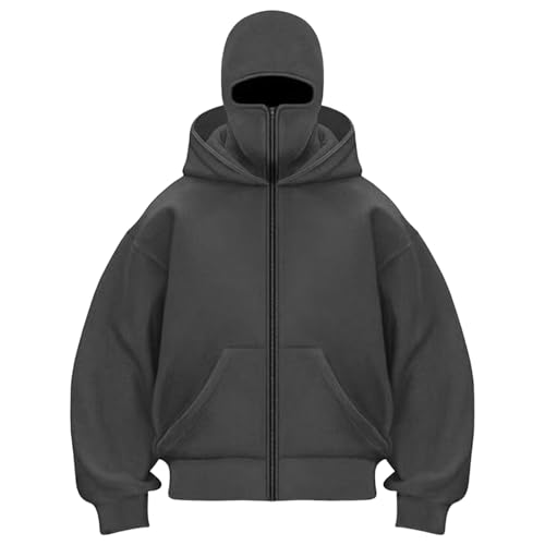 Générique Sweat à Capuche Balaclava Zip Hoodie Zippé Homme Veste Chaude Hoodie Femme Balaclava Cagoule Moto Masque Anti-Vent pour Sports de Plein Air Vélo...