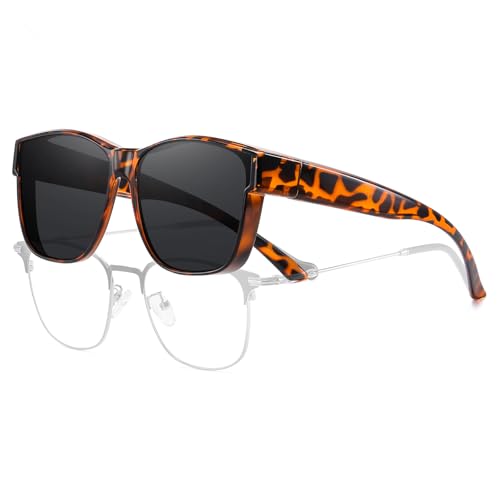 HAOLOTA Fit Over Sunglasses-Polarized for Driving Men, Stylish Square Fashionable Prescription Sunglasses UV400 Protection L Size 09 Brown Tortoise Frame Grey Lens L Size