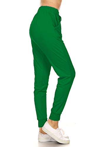 Leggings Depot Womens Relaxed fit Jogger Pants - Track Cuff Sweatpants with Pockets, Kelly Green, Medium