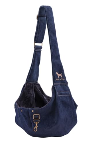 Noah & Paw SL-SNP-DB-DE Dog Sling Carrier For Small Dogs 5-18Lb, Dog Sling For Small Dogs And Cats, Dog Carrier With Adjustable Padded Strap, Premium Denim cover