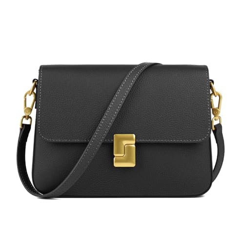 MFFOR Genuine Leather Crossbody Bags for Women, Shoulder Handbags, Black