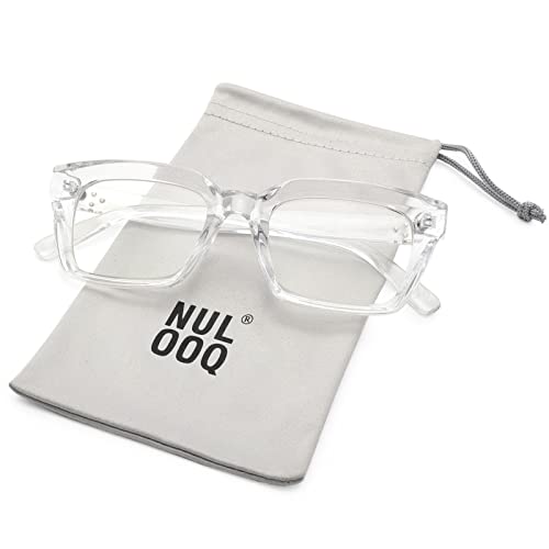 Nulooq Fashion Vintage Square Non-Prescription Clear Lens Glasses For Women Men, Thick Frame Fake Eyeglasses (Black + Transparent) - 2 Pack #TOP5