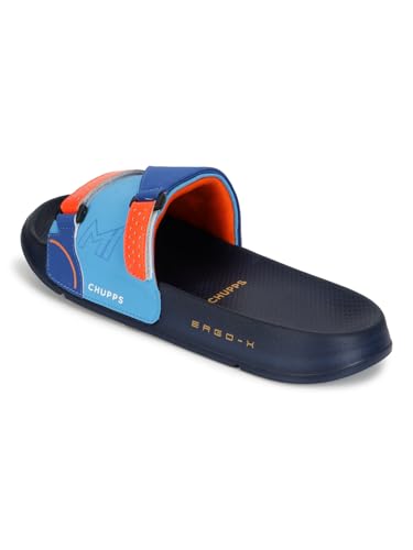 Image of CHUPPS Mi Ace Orange Navy Drift Orthopedic Slippers | Soft Footpharma Footbed | Breathable Ventilation Holes | Lightweight Flip Flops | Anti-Skid Chappals for Everyday For Mens