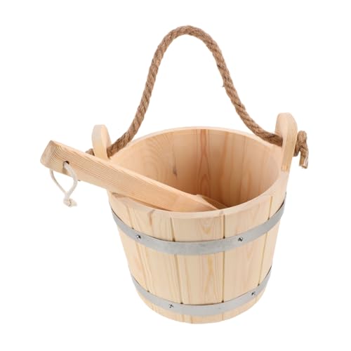 Mikikit Barril de Baño de Madera con Cucharón Accesorio Multiuso para Sauna Ducha y Riego de Jardín Diseño Portátil con Asa para Experiencia Relajante