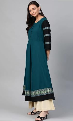 Image of HF HOLYDAY FASHION Cotton Silk Anarkali Printed Border Long Umbrella Gown Kurta for Women