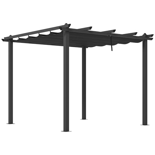 Outsunny Pergola Gazebo 3x3 m con 8 Fori di Drenaggio, Picchetti e Viti, Pergola per Giardino in Alluminio, Metallo e Poliestere, Grigio Scuro