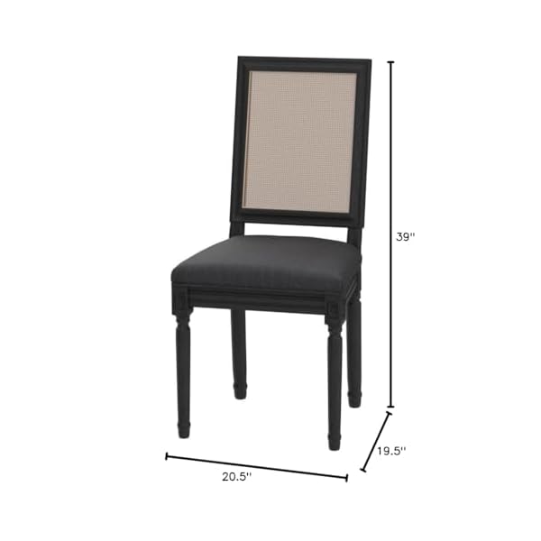 Guyou black farmhouse dining chairs set of 4 upholstered dining room chairs with rectangular rattan back french country accent chair with distressed wood frame for kitchen living room beige  urban country home decor