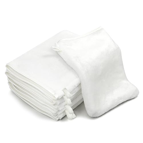 PHOGARY 6 Pack Flannel Face Cloths Face Body Wash Cloth, Super Absorbent & Soft Facial Mitts, Reusable Makeup Remover Wash Gloves Bath Mitt, White Towel Small Hand Towels-13x20cm