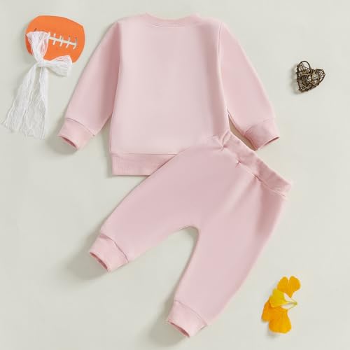 Karuedoo Toddler Baby Girl Football Clothes Football Bow Embroidery Long Sleeve Sweatshirt Top Pants Set 2Pcs Fall Outfits3