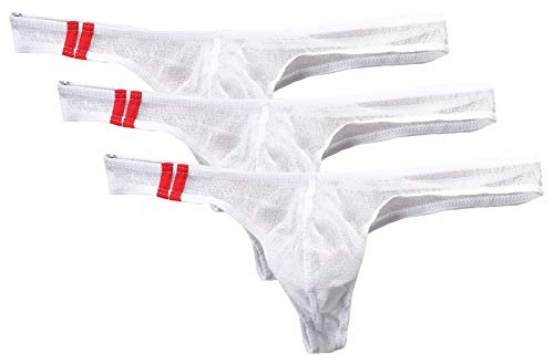AIEOE 3 Pièces Strings Hommes Tanga Lingerie Transparente sous-vêtements Slips Respirant Lingerie Charme Taille Basse Blanc M Cover