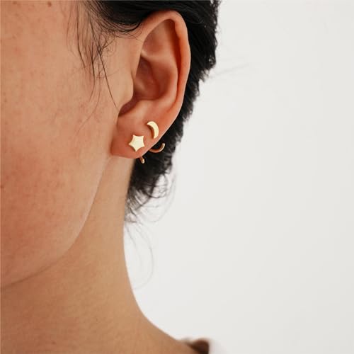 Image of CHIC & ARTSY 925 Sterling Silver Half Hoop Earrings for Women, Small Huggie Hoops Set with Ball Bar Star Moon Cross & Pearl, Lightweight Comfort Fit Everyday & Sleep Earrings
