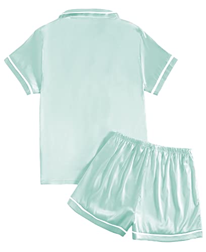 LYANER Women's Satin Silky Short Sleeve Button Shirt Sleepwear 2Piece Pajama Set2