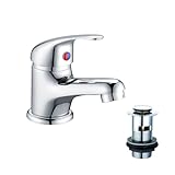 VeeBath ECT80 Grifo Monomando Redondo de latón con tapón de Resorte,...