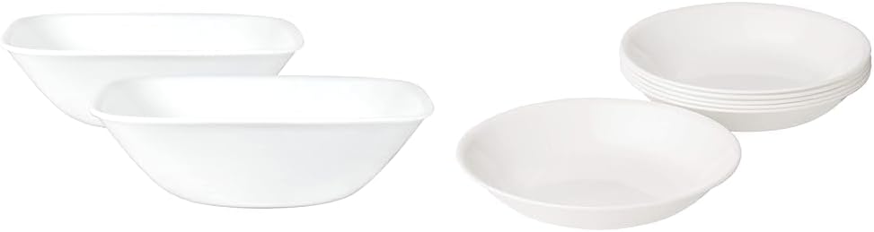 Corelle Vitrelle 1-Qt Serving Bowl, Large Serving Bowl, Triple Layer Glass, Crack and Chip Resistant & Vitrelle 6-Piece Bowl Set, Triple Layer Glass and Chip Resistant, 20-Oz