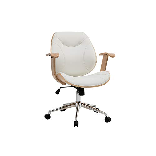 Miliboo Chaise de Bureau Design Blanc et Bois Clair Yorke