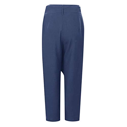 Women's High Up Casual Loose Pants Lace Waisted One Side Pocket Comfort Solid Color Women's Casual (Dark Blue, XXL)4