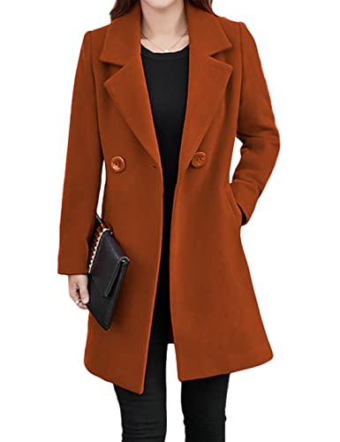 Image of Tanming Womens Elegant Notched Collar Button Wool Blend Solid Long Pea Coat Overcoat (Caramel-XL)