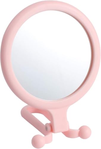 SVS ONLINE Foldable Handheld Makeup Mirror with Magnification, for Desk Make Up, Magnifying Hand Held Mirror, Double Side Folding Women Adjustable Handle Travel (Double Side Mirror)