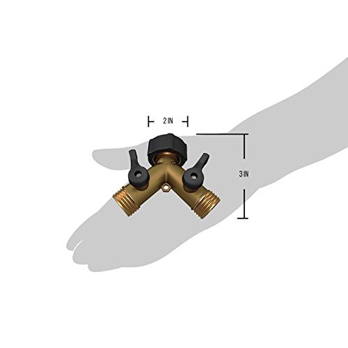 Kasian House Heavy Duty Solid Brass Garden Hose Splitter, Y Valve, 2 Way Connector For Outdoor Faucet, Comfort Grip Handles, 2 Extra Threads (2 Units) #TOP4