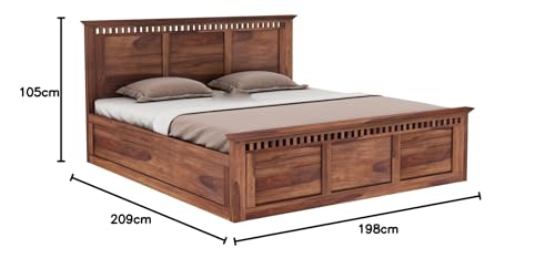 Image of Solid Sheesham Wood King Size Bed with Box Storage for Bedroom Furniture Wooden Double Bed Cot Beds Palang for Living Room Home and Hotels (Brown Finish)