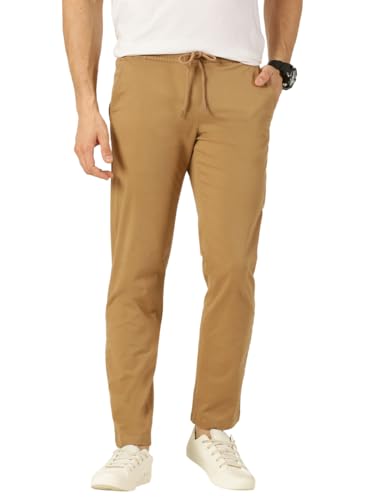 Image of Thomas Scott Men's | Solid | Light Weight | Breathable Fabric | Elasticated Waist | Mid Rise | Regular Fit | Cotton Blend | Drawstring | Chino Trouser | Pants