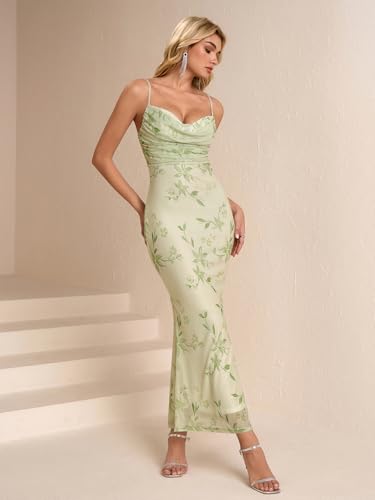 Women's Summer Floral Bodycon Maxi Dress Spaghetti Strap Sleeveless Backless Mesh Long Formal Wedding Guest Dresses4