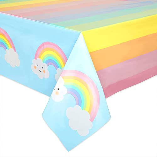 Image of BLUE PANDA 3 Pack Pastel Rainbow Tablecloth for Baby Shower Decorations, Unicorn Birthday Party (54 x 108 in)