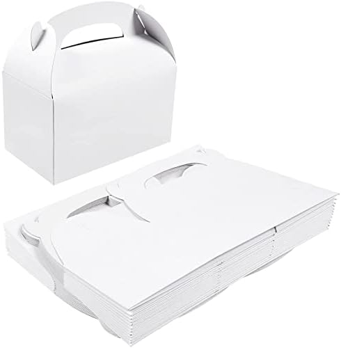 24 Pack White Gable Boxes for Party Favors, Wedding, Baby Shower, Small Kraft Paper Boxes for Birthday, Gifts, Treats, Goodies, Candies, Snacks (6 x 3.5 x 3.5 In)