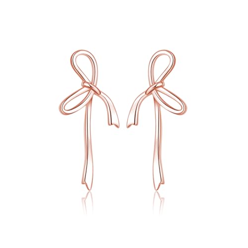 Image of Reffeer Solid 925 Sterling Silver Bow Stud Earrings Ribbon for Women Teen Girls Bowknot Stud Earrings Drops