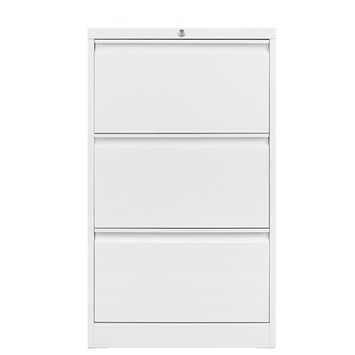 GarveeLife 3 Drawers File Cabinet, White Metal Filing Cabinet with Lock, Card Holder, Steel Drawer...