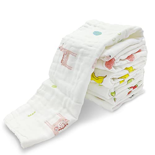 Image of PENG'S M Muslin Baby Burp Cloths 6-Pack Organic Cotton Washcloths 20 by 10 Inches Cloths 6 Layers Super Soft Happy Orchard