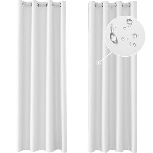 Ystyle Cortinas Salon Dormitorio 2 Piezas, 117×137cm, Cortinas Exterior Terraza Impermeable, Cortina Opacas Modernas Pesante con Ojales, Cortinas Termicas Aislantes Frio Y Calor, Blanco