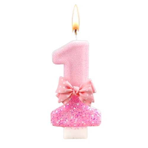 Ovanda Kerze 1 Geburtstag Mädchen,Kerze Rosa Tortendeko 1,3D Regenbogen Kerzen Rosa Geburtstagskerzes,Kerzen Zahlen 1 Lila,Geburtstagsdeko Mädchen 1 Jahre,geburtstagskerzen zahlen
