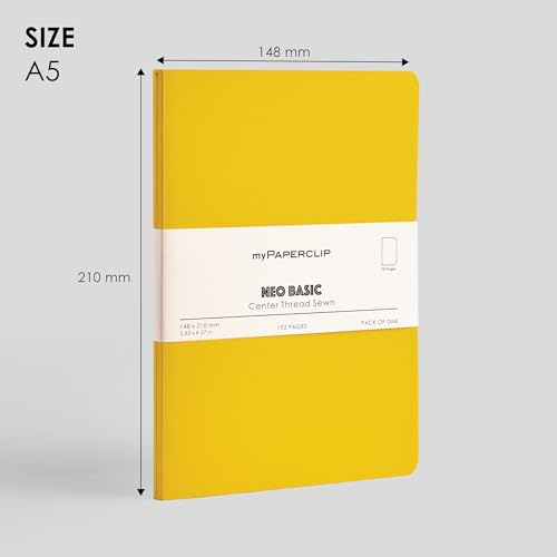 Image of myPAPERCLIP NeoBasic A5 Unruled Notebook | 192 Pages, 80 GSM, 250 GSM Soft Cover, A5 (5.83 x 8.27 in) | Yellow