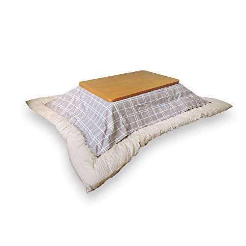 こたつ上掛けカバー 小判長方形 シンプルチェックベージュ 145×195cm マルチカバー 綿100% チェック柄 日本製 眠り姫