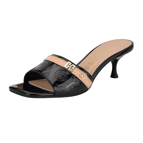 GUESS Women's Peomit Heeled Sandal, Black/Beige Logo 001, 39 EU