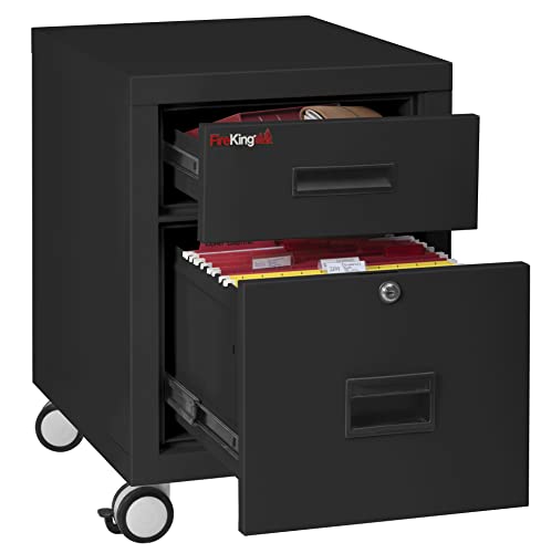FireKing Mobile Vertical 2 Drawer Fire Safe File Cabinet on Casters with Key Lock, 1 Hour Fire Rated Filing Cabinet, Made in The USA, Black
