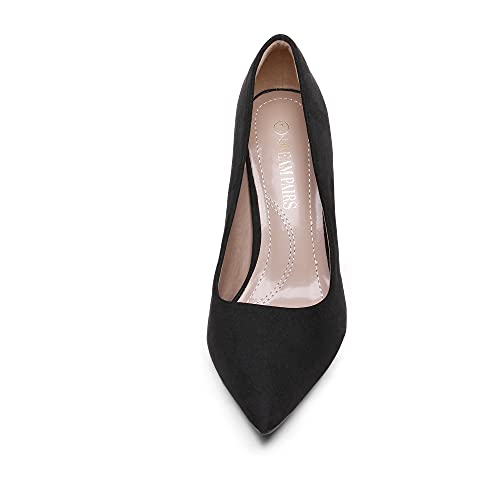 DREAM PAIRS Women's High Stiletto Heels Closed Pointed Toe Dress Pumps Shoes for Wedding Work Office Business, 3 Inches,Size 9,Black/Suede,KUCCI3