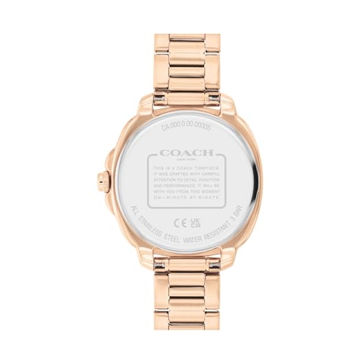 Image of Coach Kitt Qtz Multifunction Grey Tonneau Dial Women's Watch|Ionic Plated Rose Gold Steel Material|Rose Gold Color Band - 14504395
