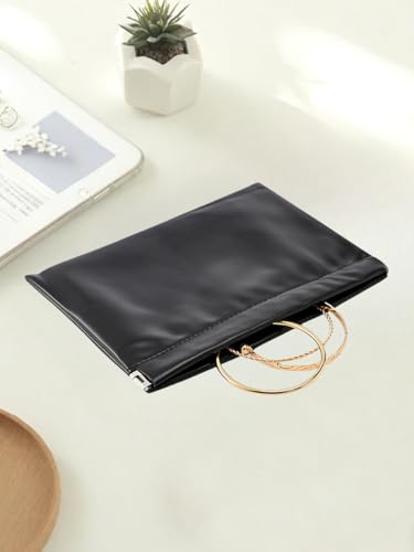 Estojo de viagem de couro PU multiuso - Organizador compacto de 17 x 12 cm para armazenamento de joias e brincos de colar, preto