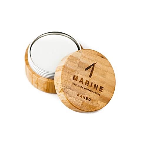 BANBU Jabón de afeitado y rasurado natural Marine 80 gr Envase madera Fabricado en España