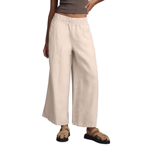 Women's High Waist Wide Leg Linen Blend Pants, Relaxed Smocked Beach Trousers with Side Pockets, Fit for Casual Wear
