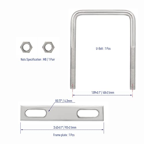Image of 304 Stainless Steel Square U-Bolts 1.57 inch(40mm) Inner Width, 3.15 inch(80mm) Length Stainless M8 with Nuts, Frame Plate, Accessories for Automobiles Trailer, Boat Trailer Industrial Parts