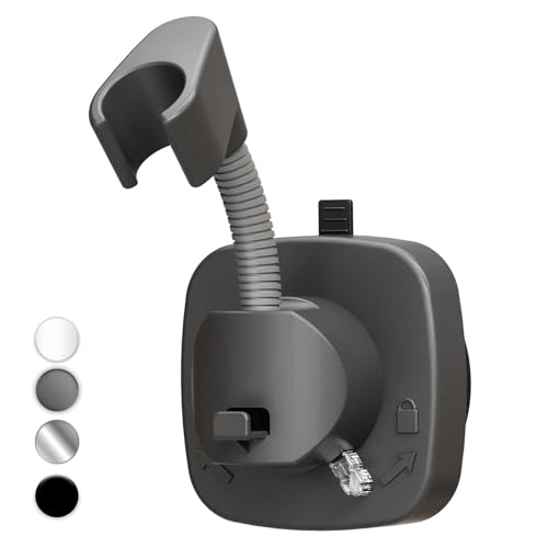 SIGERIO Suction Cup Shower Head Holder - 360° Adjustable. Adhesive Shower Head Hanger with Hook. Shower Handle/ Hose Bracket. Tool-Free Wall Mount for Handheld Showerheads. Fits Bathroom and RV (Grey)