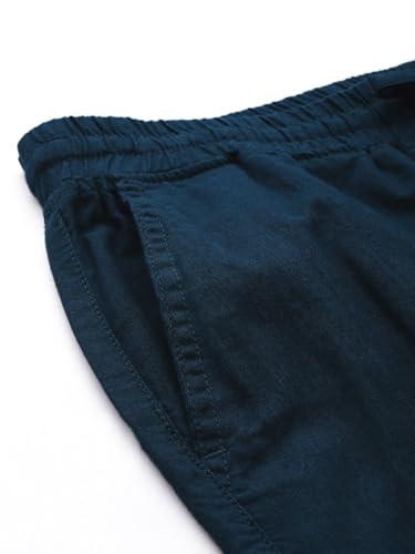 Image of The Indian Garage Co Men Slim Fit Solid Mid-Rise Elasticated Linen Jogger Trouser