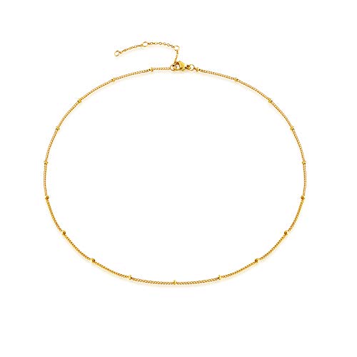 Estendly 14k Gold Chain Choker Lava Bead Pendant Necklace Dainty Jewelry for Women