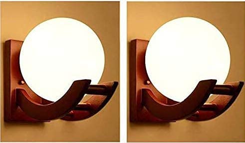 Image of GreyWings Wooden & Glass Wall Light for Home, Cherry & White Decorative Wall Lamp with E27 Holder, Antique Wall Light Bulb Not Included, Pack of 4