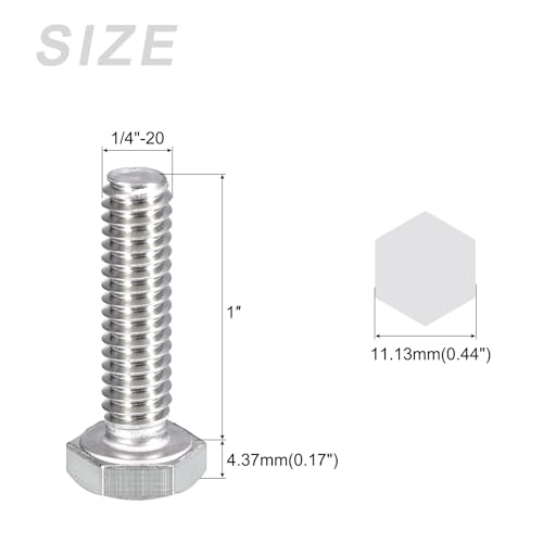 Image of METALLIXITY Hex Head Bolts (1 /4-20 x 1) 20Pcs, 304 Stainless Steel 18-8, Fully Threaded, External Hex Drive, Plain Finish, Hex Head Screw Bolt, Silver