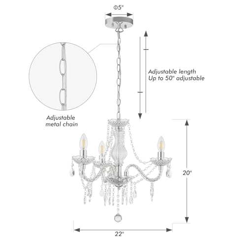 Luvkczc Chandeliers for Dining Room, 3-Light Acrylic Crystal Ceiling Light Adjustable Chain&E12 Base Crystal Pendant Light for Bedroom, Dining Room, Living Room - Thumbnail 3